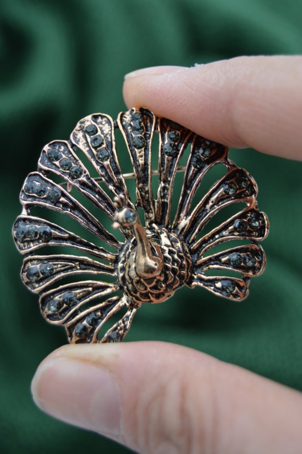 STONEAGE Broş Yaka İğnesi Tavuskuşu Zirkon Taşlı - Resim 2