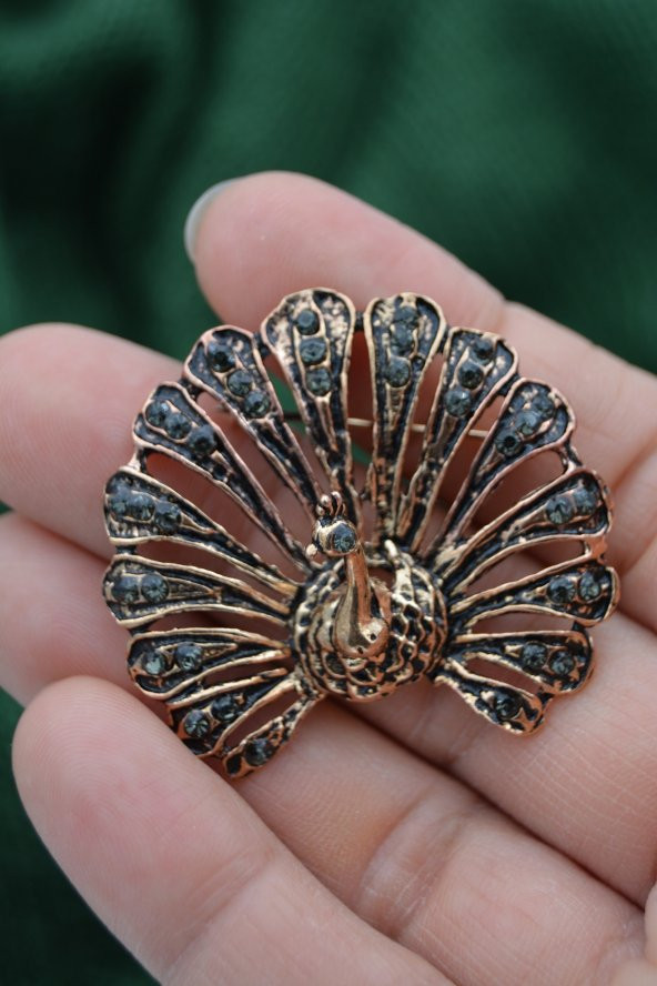 STONEAGE Broş Yaka İğnesi Tavuskuşu Zirkon Taşlı - Resim 3