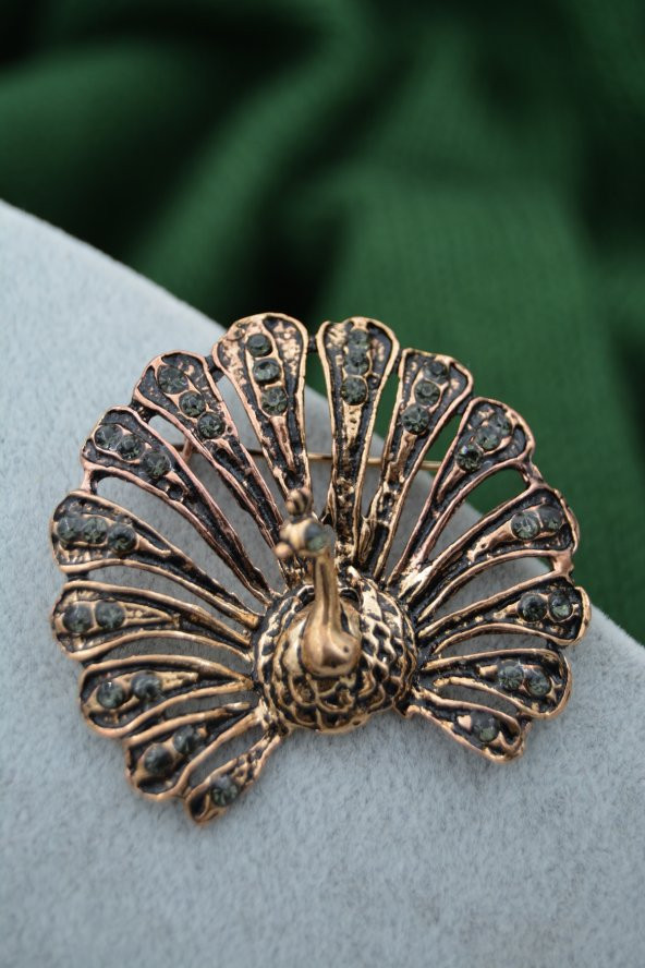 STONEAGE Broş Yaka İğnesi Tavuskuşu Zirkon Taşlı - Resim 4