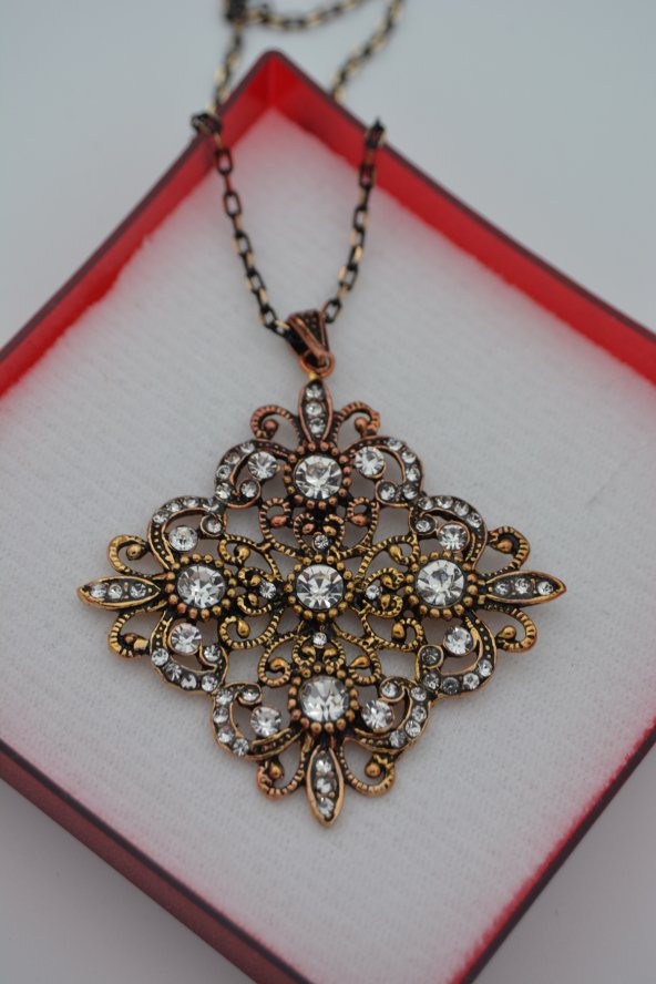 STONEAGE Kolye Zirkon Taşlı Madeni Bronz ve Zincir Hediyeli - Resim 2