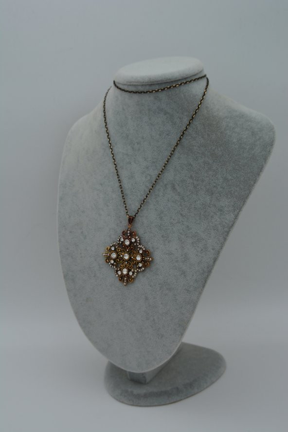 STONEAGE Kolye Zirkon Taşlı Madeni Bronz ve Zincir Hediyeli - Resim 5