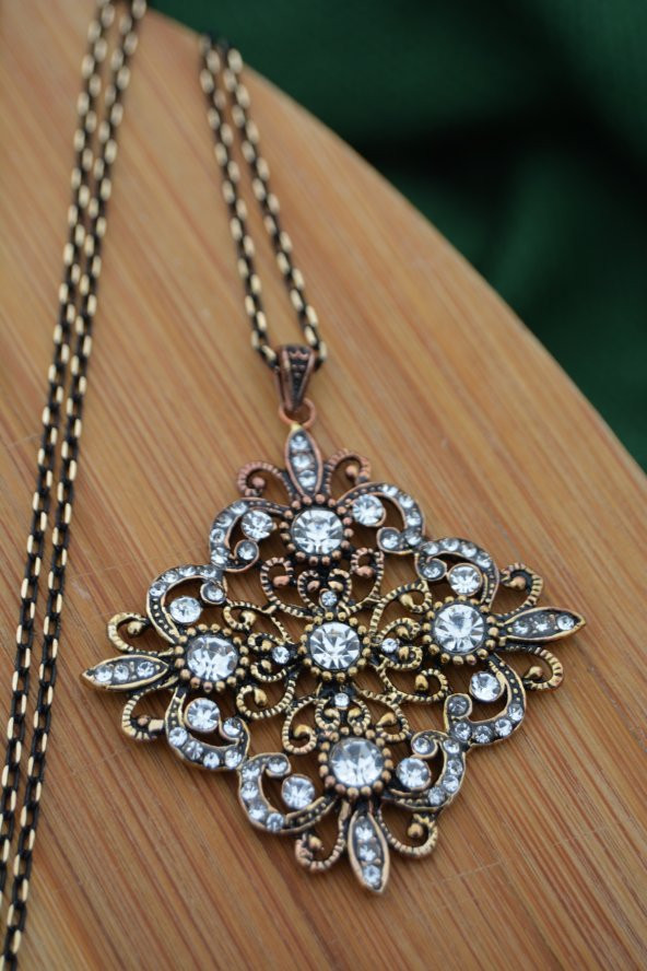 STONEAGE Kolye Zirkon Taşlı Madeni Bronz ve Zincir Hediyeli - Resim 6