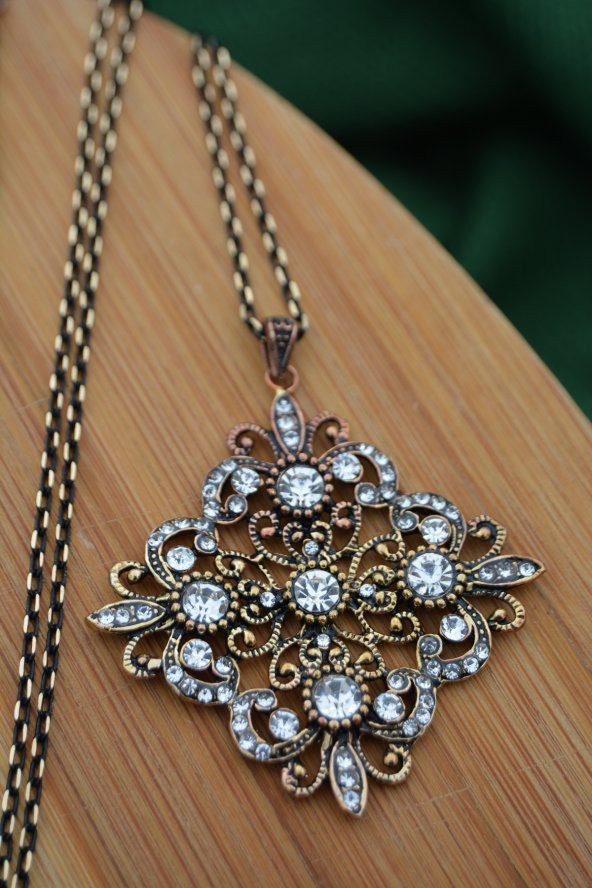 STONEAGE Kolye Zirkon Taşlı Madeni Bronz ve Zincir Hediyeli - Resim 7