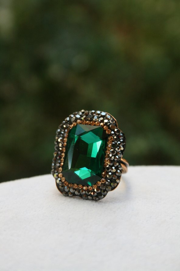 STONEAGE Kadın Yüzük Yeşil Kristal Taşlı El Yapımı ve Ayarlanabilir - Resim 3