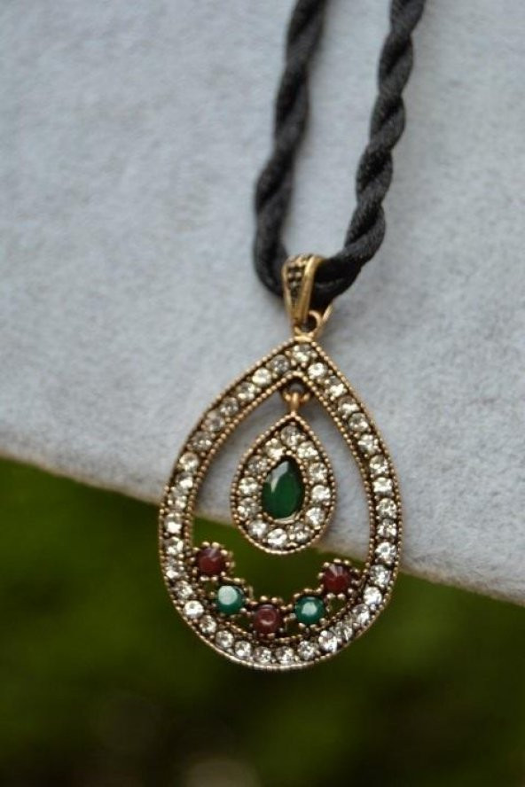 STONEAGE Çift Damla Bronz Kadın Kolye Zincir Hediyeli - Resim 2