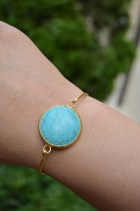STONEAGE Turkuaz Taşlı Altın Kaplama Bileklik - Resim 3