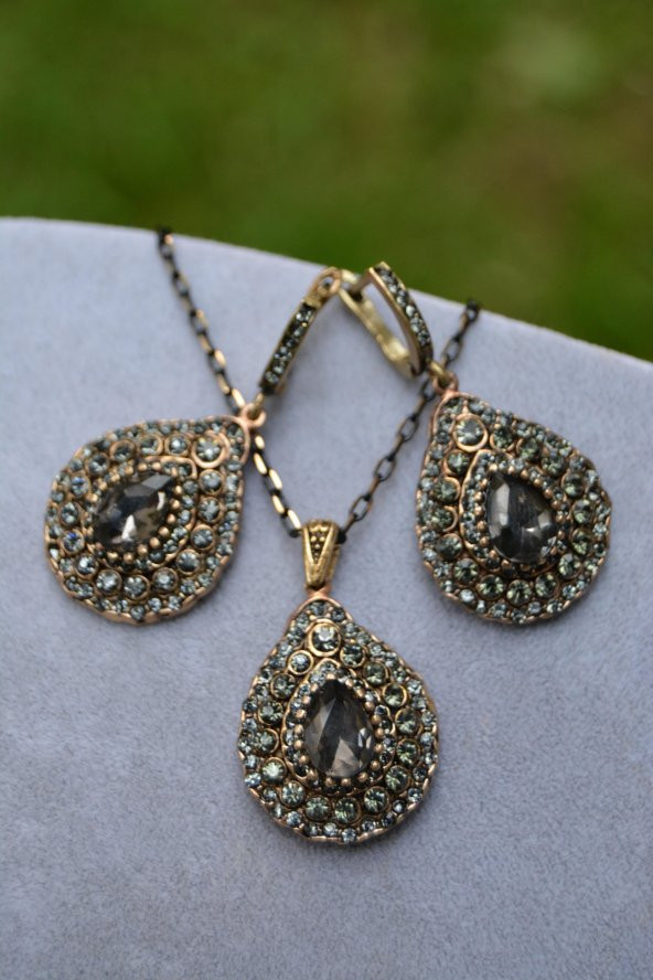 STONEAGE Zirkon Taşlı Otantik Bayan Kolye Küpe Seti - Resim 2