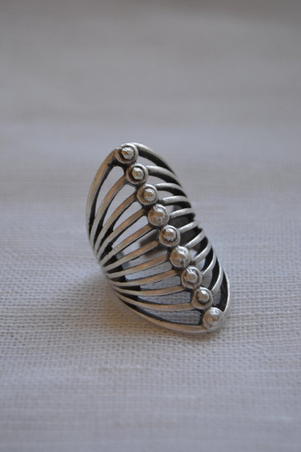 STONEAGE Bayan Antik Gümüş Bohem Yüzük Ayarlanabilir - Resim 4