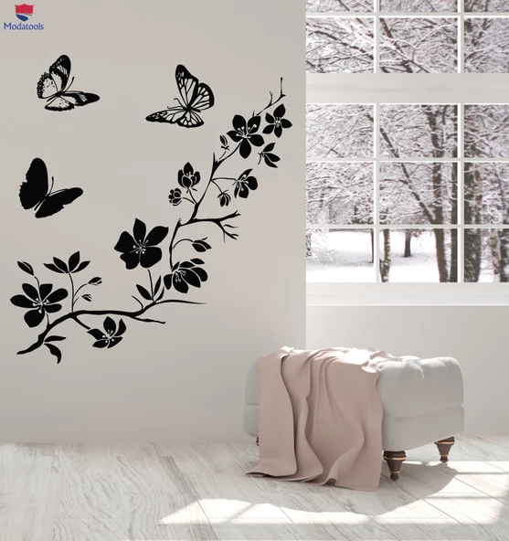 Oturma Odası, Yatak Odası Duvar Sticker Güzellik Kelebekler Çiçekler Doğa İç Çıkartmalar - 1