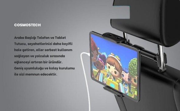 Cosmostech Araç Içi Koltuk Arkası 360° Ayarlanabilir° Tablet Telefon Tutucu Stand - 4