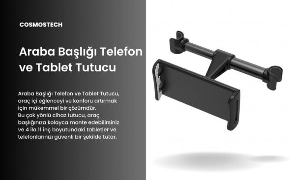 Cosmostech Araç Içi Koltuk Arkası 360° Ayarlanabilir° Tablet Telefon Tutucu Stand - 5