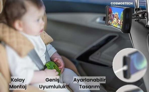 Cosmostech Araç Içi Koltuk Arkası 360° Ayarlanabilir° Tablet Telefon Tutucu Stand - 6