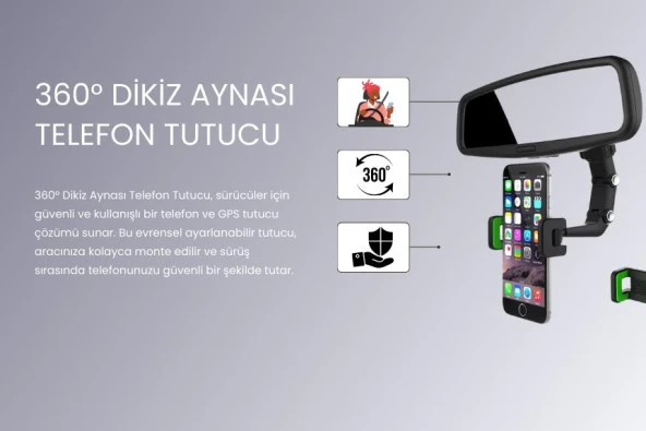 Cosmostech Araç Dikiz Aynası Telefon Tutucu Standı 360° Derece Ayarlanabilir, Masaüstü, Koltuk Arkası Telefon Tutacağı Car Holder - 5