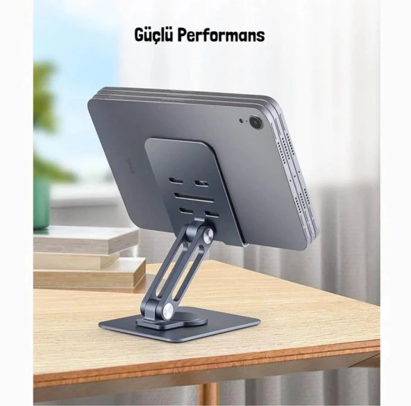 Cosmostech Telefon ve Tablet Tutucu 360° Hareketli Dönen, Katlanabilir Metal Alüminyum Masaüstü Stand - 2