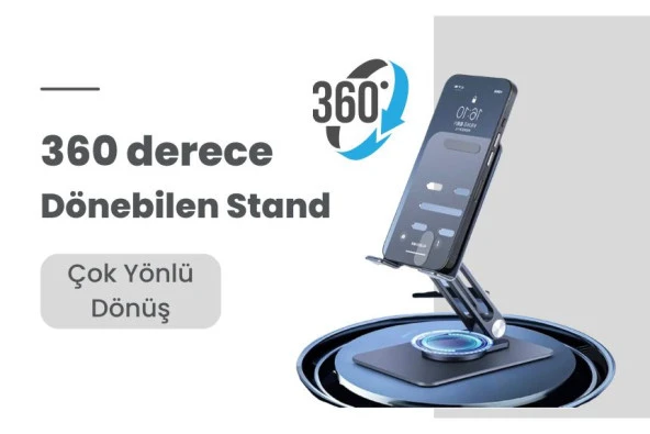 Cosmostech Telefon ve Tablet Tutucu 360° Hareketli Dönen, Katlanabilir Metal Alüminyum Masaüstü Stand - 5