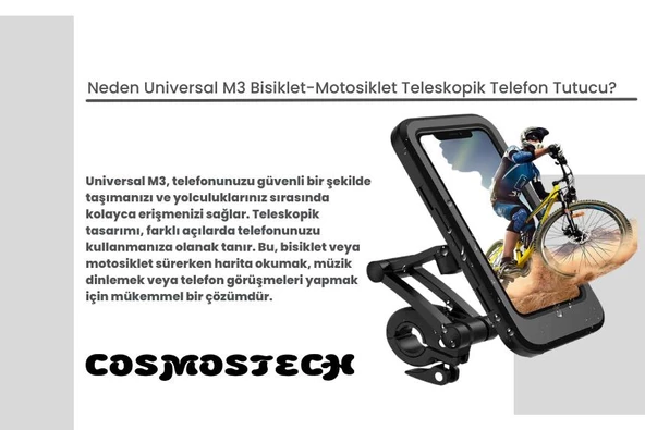 Cosmostech Motosiklet Bisiklet Su Geçirmez 360° Ayarlanabilir Telefon Tutucu Navigasyon Stand - 5