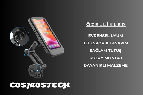 Cosmostech Motosiklet Bisiklet Su Geçirmez 360° Ayarlanabilir Telefon Tutucu Navigasyon Stand - 6
