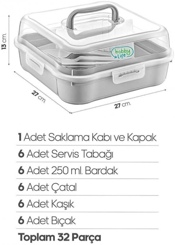 Hobby Life 32 Parça 6 Kişilik Çantalı Piknik Seti Gri - 2