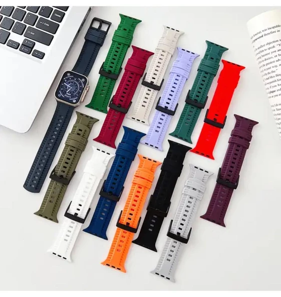 Apple Watch Seri 8 7 6 5 4 3 2 Se Ultra 42MM / 44MM / 45MM / 49MM Uyumlu Spor Silikon Kordon - 5