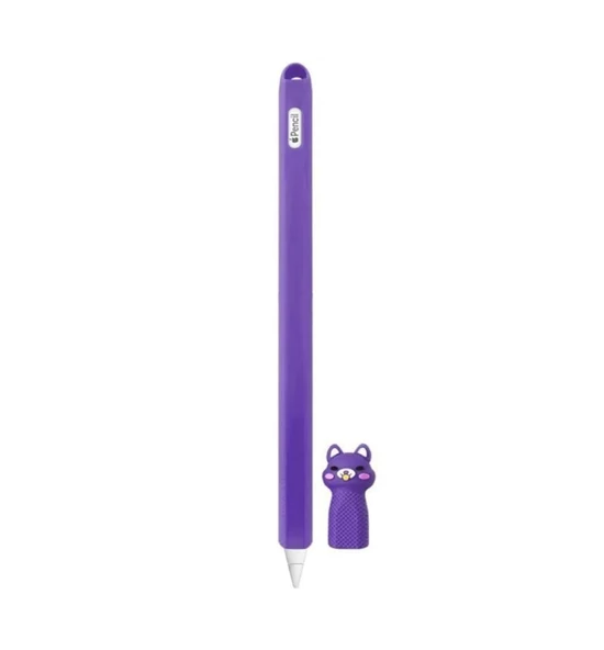 Apple Pencil 2. Nesil Uyumlu Koruyucu Silikon Kılıf Kaydırmaz Sevimli Kedi Figürlü - 12