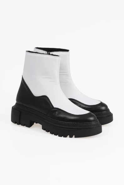 Hakiki Deri Kadın Bağcıksız Fermuarlı Kar Botu - Resim 7