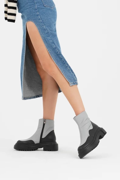 Hakiki Deri Kadın Bağcıksız Fermuarlı Kar Botu - Resim 4