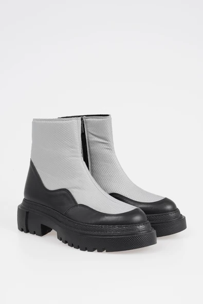 Hakiki Deri Kadın Bağcıksız Fermuarlı Kar Botu - Resim 3