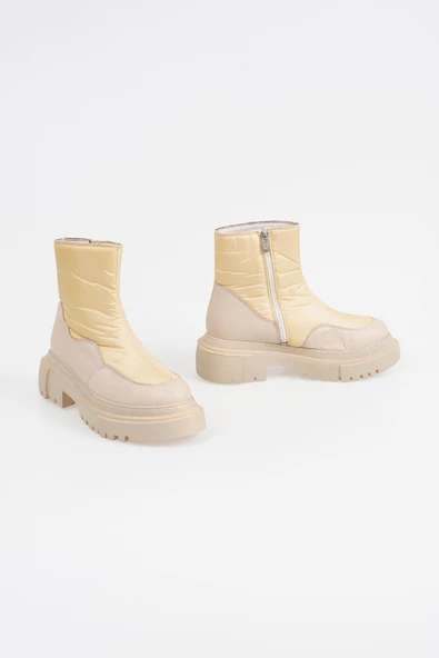 Hakiki Deri Kadın Bağcıksız Fermuarlı Kar Botu - Resim 10