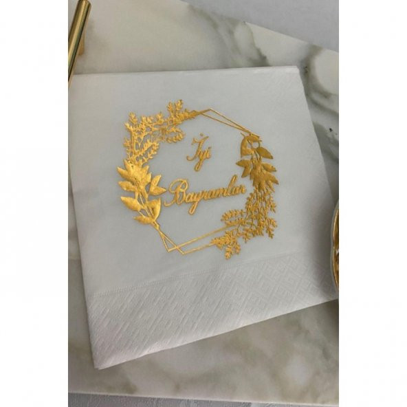 Gold Yaldızlı Beyaz İyi Bayramlar Peçete 33x33