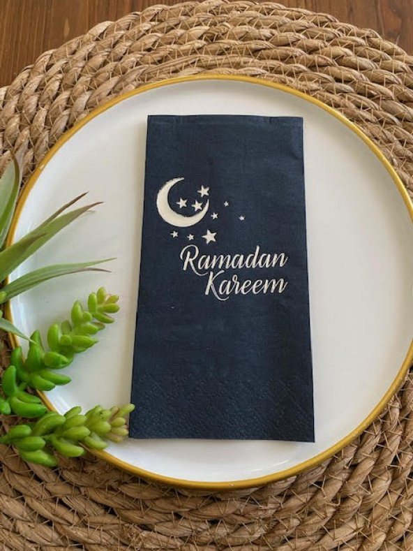 Gümüş Yaldızlı Siyah Ramadan Karem Peçete 16 Adet