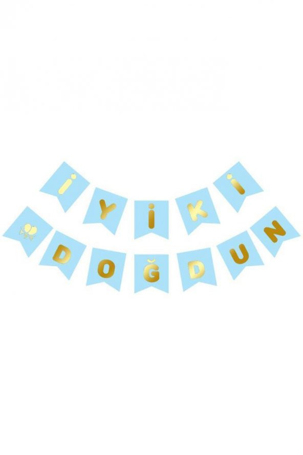 Beysüs Mavi Üstüne Gold Altın Yaldızlı İyiki Doğdun Yazılı Karton İpli Yazı Banner