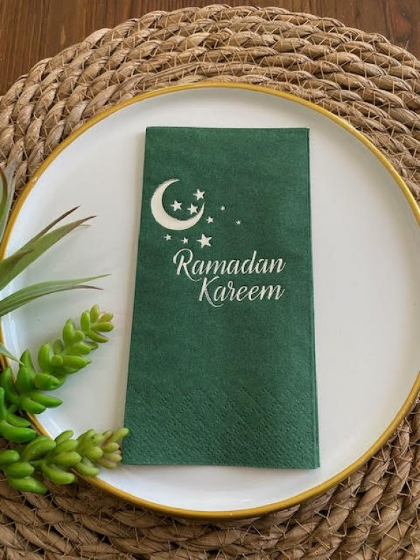 Gümüş Yaldızlı Yeşil Ramadan Karem Peçete 16 Adet