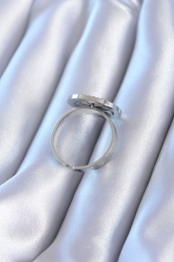 316L Çelik Gümüş Renk Zirkon Taşlı Yonca Model Kadın Yüzük - Resim 2