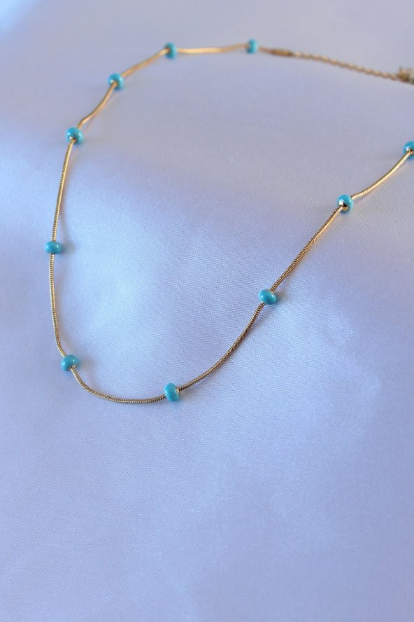 316L Çelik Gold Renk Mavi Topçuk Model Kadın Kolye - Resim 2