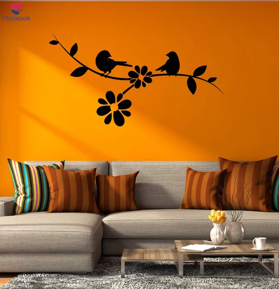 Oturma Odası, Yatak Odası Duvar Sticker Ağaç Dalı Kuşlar Çiçek Dekor Çiçekler Sanat Çıkartmaları ürün görseli