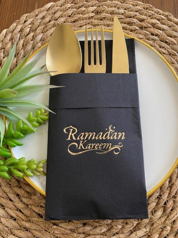 Gold Siyah Cepli Ramadan Karem Peçete 12 Adet 40x40 Yeni Model