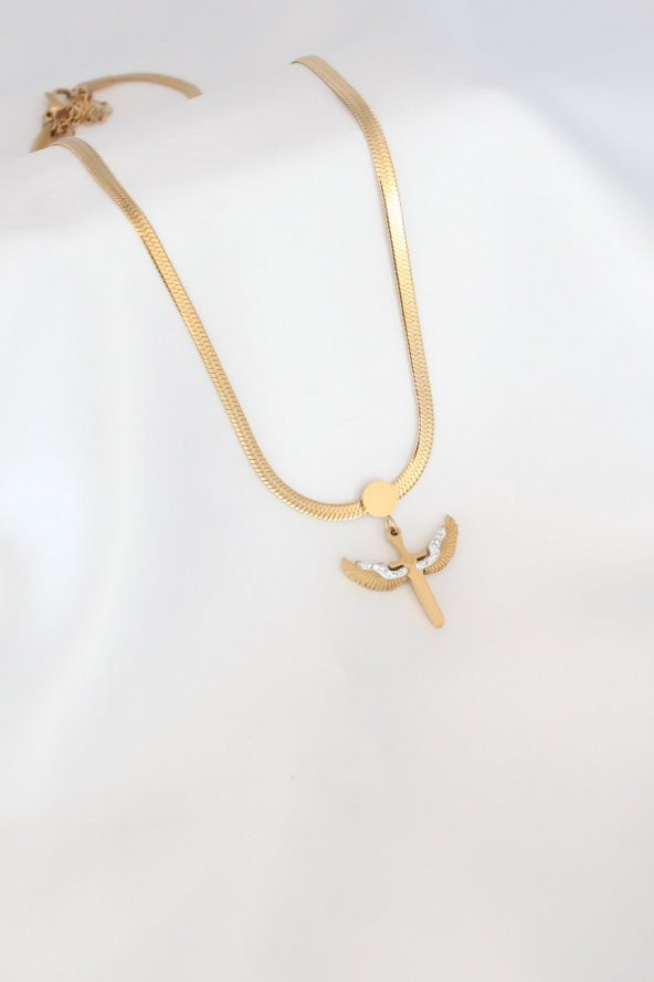 Mikail Figür Zirkon Taş Detay Gold Renk Çelik İtalyan Zincir Kadın Kolye ürün görseli