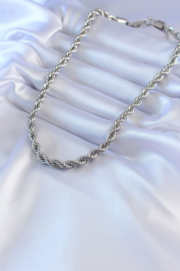 316L Çelik Gümüş Renk Burgu Model 45 cm Kadın Kolye - Resim 2