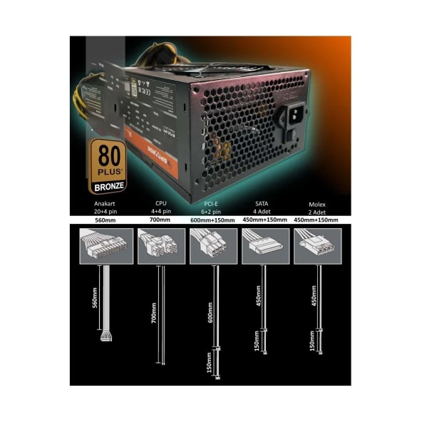 Sprange PS600-80P  80 Plus White 600W Power Supply - 5