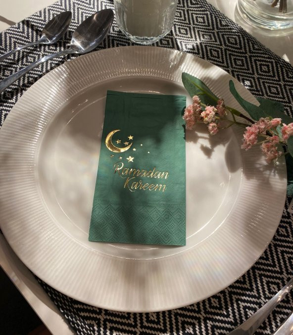 Gold Yaldızlı Yeşil Ramadan Karem Peçete 16 Adet ürün görseli 1