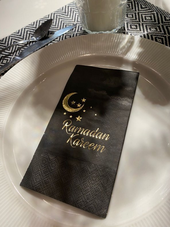 Gold Yaldızlı Siyah Ramadan Karem Peçete 16 Adet - 2