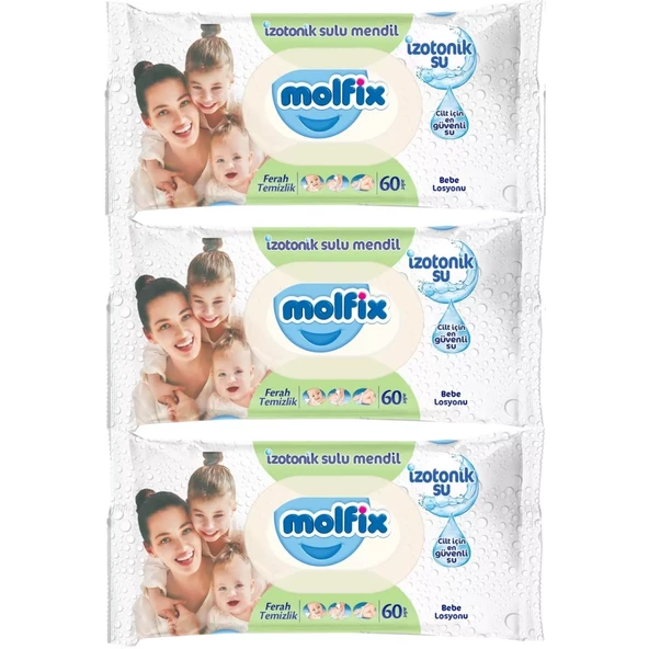 Molfix İzotonik Sulu Ferah Temizlik Islak Havlu Mendil 3'Lü 180 Yaprak - 2
