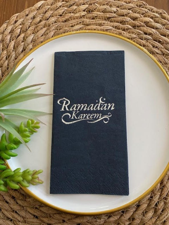 Gümüş Yaldızlı Siyah Ramadan Kareem Peçete 16 lı