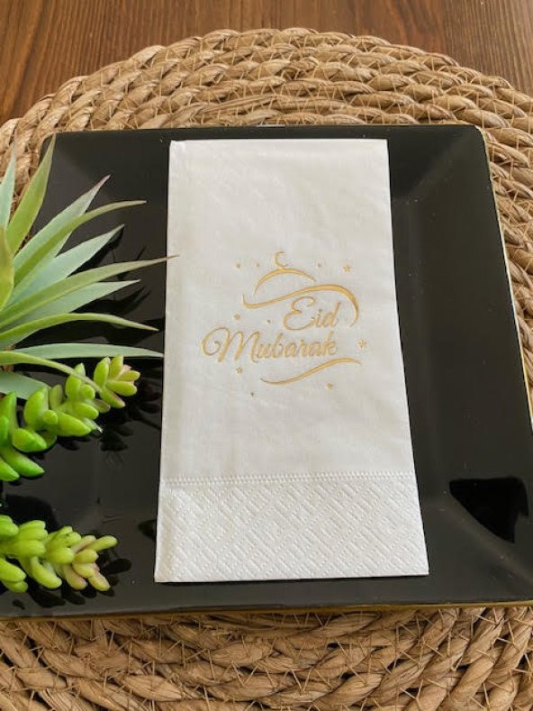 Gold Yaldızlı Beyaz Eid Mubarak Peçete 16 Adet ürün görseli 1