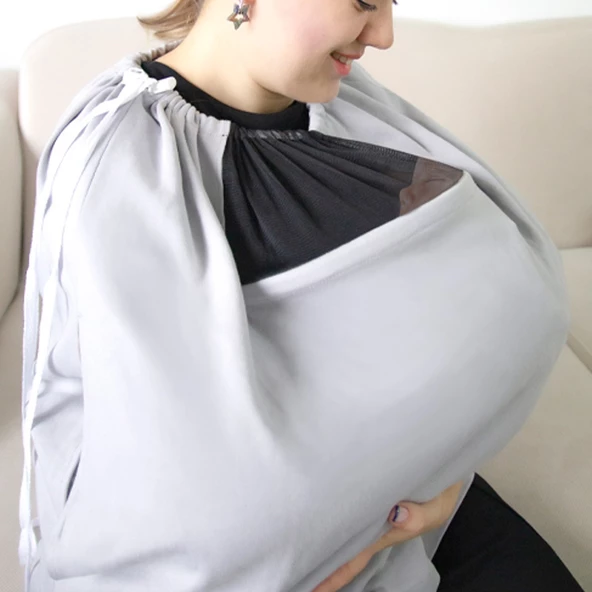 BabyJem Tül Pencereli Emzirme Önlüğü 735 Gri - 2