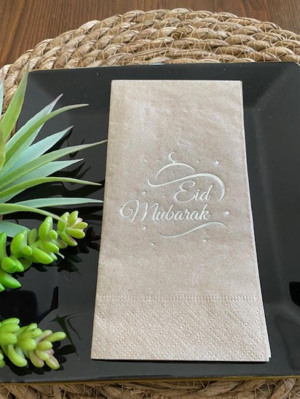 Gümüş Yaldızlı Kraft Eid Mubarak Peçete 16 Adet ürün görseli 1