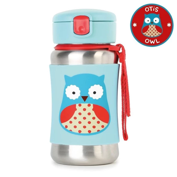 Skip Hop Zoo Pipetli Paslanmaz Çelik Suluk 350 ml Baykuş ürün görseli