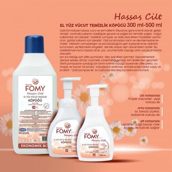 FOMY Hassas Cilt Köpük Sabun El Yüz Vücut Seti 1800+300 ml - 4