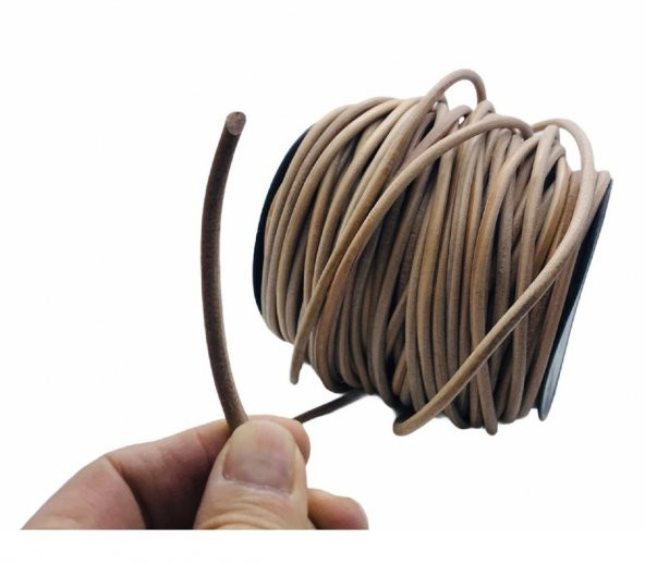 Deri Sırım İp Yuvarlak 5 mm Naturel 1mt (Leathercraft, Deri Hobi) - 3