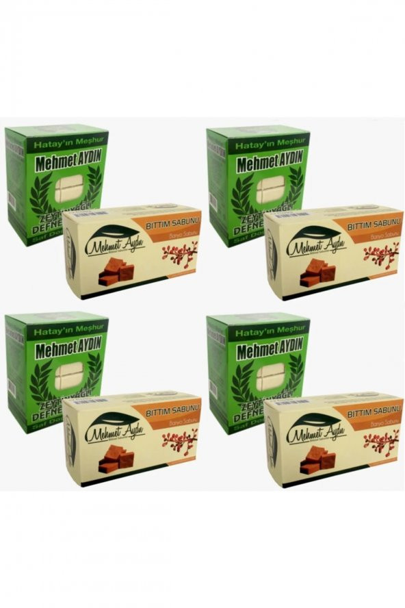 Mehmet Aydın Zeytinyağlı Defne Sabunu 950 gr 4 Paket + Bıttım Sabunu 480 gr 4 Paket